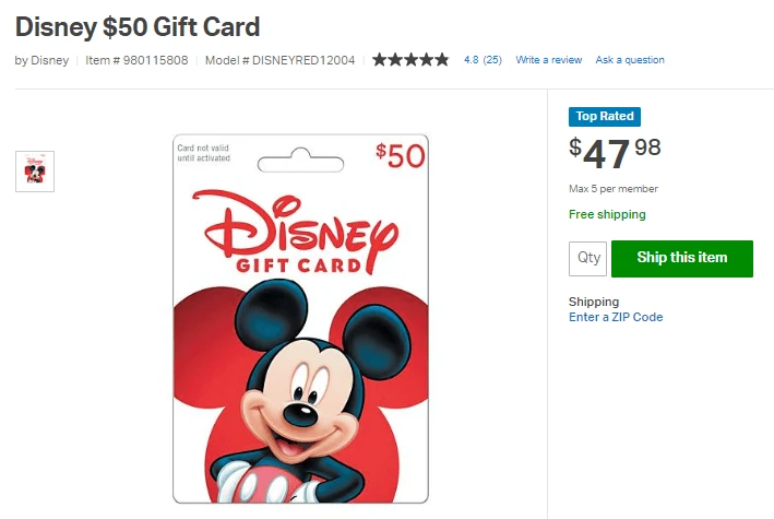 Disney Gift Card - $500 - Sam's Club