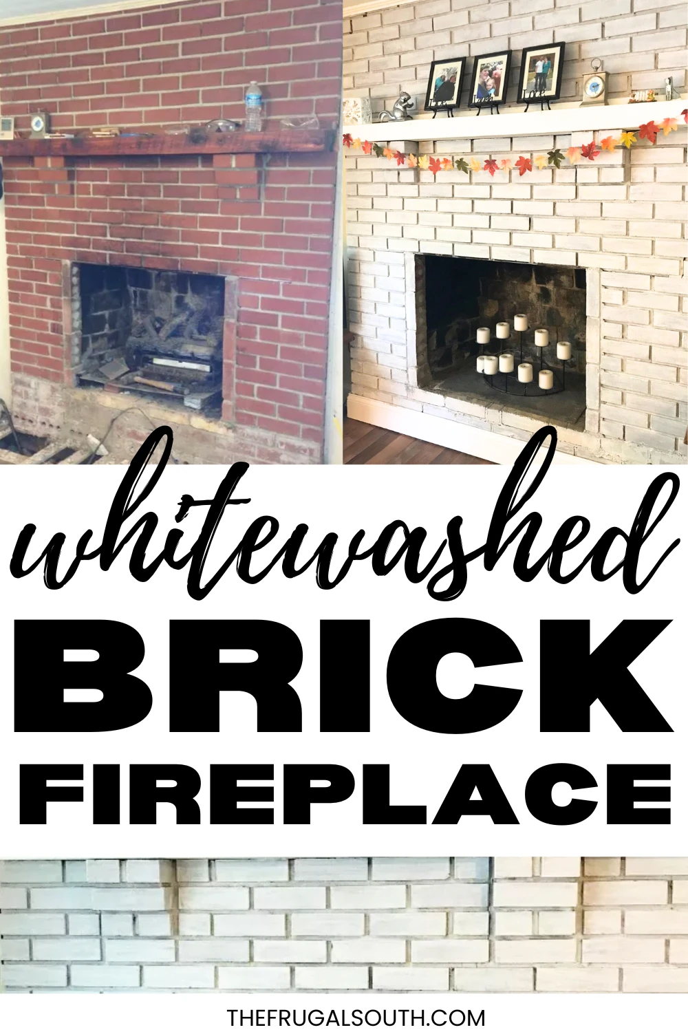whitewashed brick fireplace pin