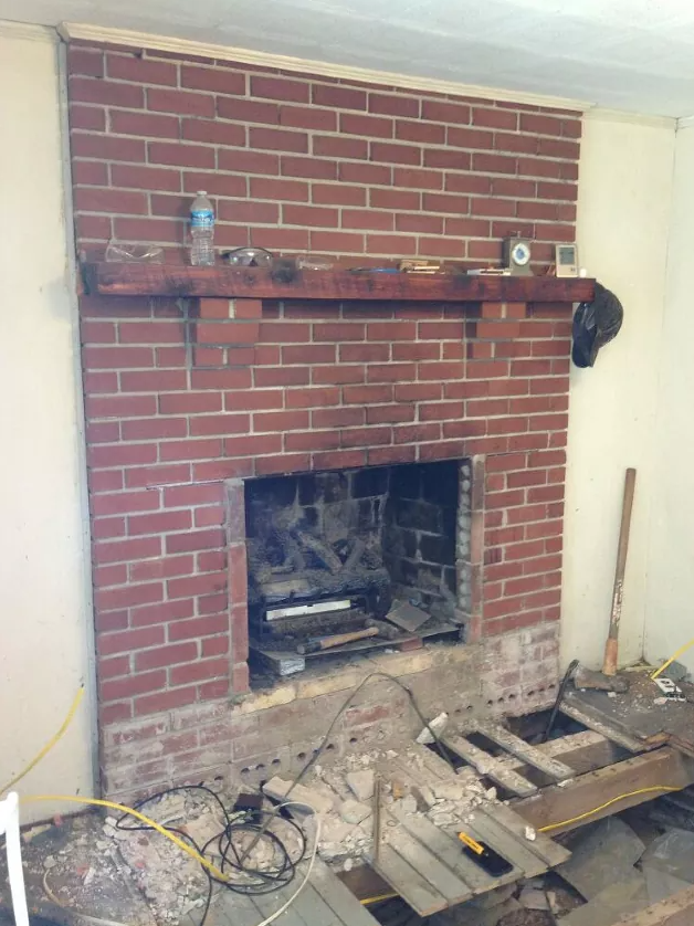 before brick fireplace