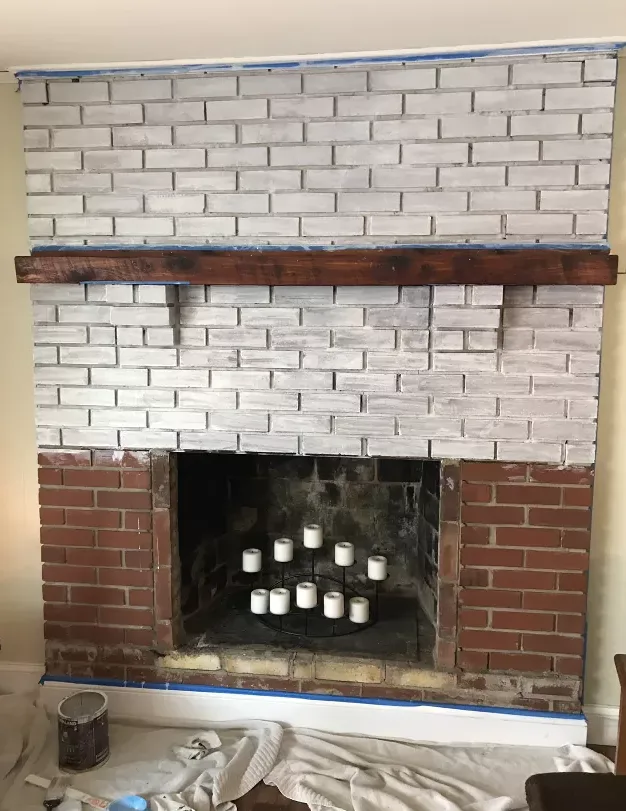 brick fireplace whitewashing prep