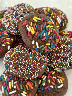 devils food cake mix cookies with rainbox sprinkles